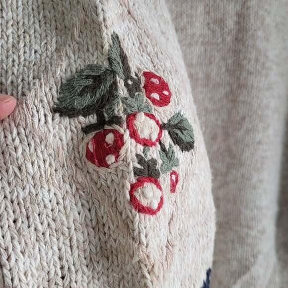 Vintage Hand Embroidered Patchwork Knit Cardigan • Folk Boho • L - Picture 2 of 7